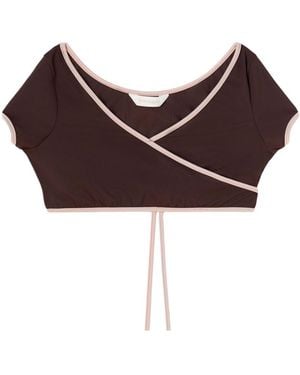 Palm Angels Cap-Sleeve Wrap Bikini Top - Brown