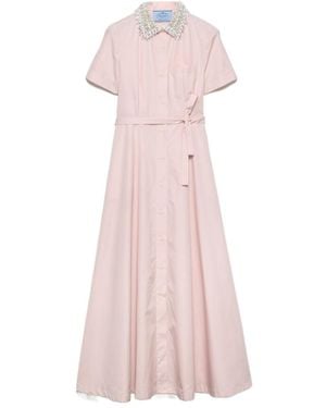 Prada Embroidered Poplin Shirt Dress - Pink
