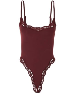 Skims Strappy Lace Halter Top With One-Piece Design - Red