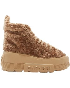 Casadei Nexus Fleece-Texture Trainers - Brown