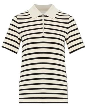 Jil Sander Striped Zip Polo T-Shirt - White