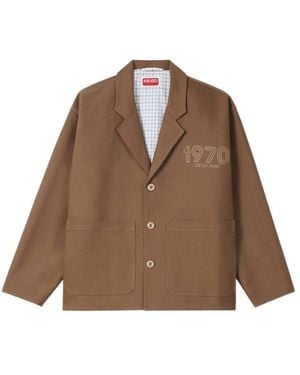 KENZO Logo Embroidered Workwear Jacket - Brown
