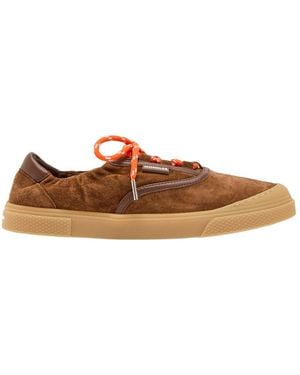 Moncler Vera Leisure Leather-Trim Suede Sneakers - Brown