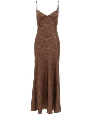 MC2 Saint Barth Leopard-Print Spaghetti-Strap Silk Maxi Dress - Brown