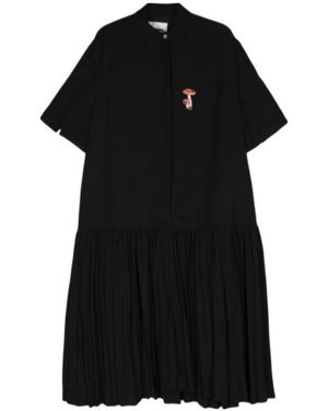 Jil Sander Mushroom-Embroidered Crepe Midi Dress - Black