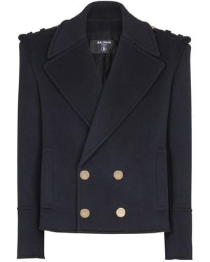 Balmain Cropped Reefer Jacket - Blue