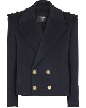 Balmain Cropped Reefer Jacket - Blue