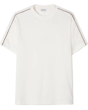 Burberry Check Piping Cotton T-Shirt - White