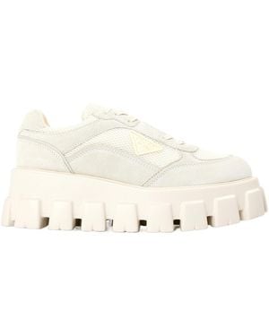 Prada Mesh Suede Platform Sneakers - Natural