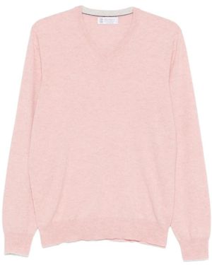 Brunello Cucinelli V-Neck Cashmere Jumper - Pink