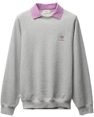 Versace Logo-Embroidered Polo Sweatshirt - Grey