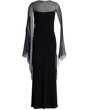 Alberta Ferretti Long Dress With Sheer Chiffon Sleeves - Black