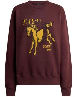 Etro Cotton Sweatshirt With Pegaso Print And Logo - Purple