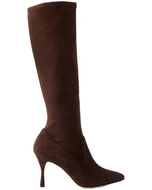Manolo Blahnik Suede Knee-High Boots - Brown