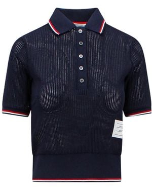 Thom Browne Signature Striped Detail Polo Shirt - Blue