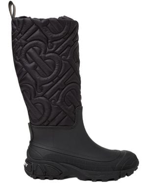 Burberry Padded Monogram Panelled Boots - Black