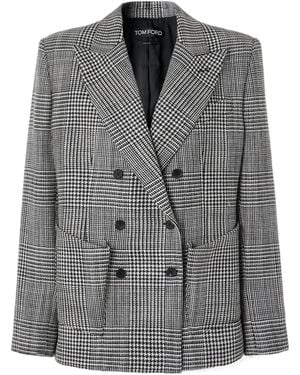 Tom Ford Double-Breasted Plaid Suit Jacket - Gray