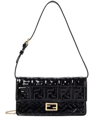 Fendi Baguette Ff Embossed Chained Wallet - Black