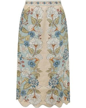 FARM Rio Garden Floral Midi Skirt - Natural