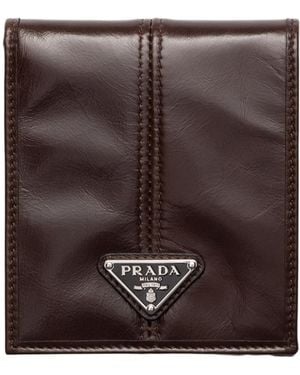 Prada Leather Wallet With Coin Purse - Brown