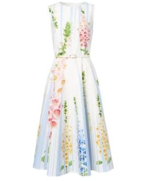 Oscar de la Renta Floral Trompe Lœil Cotton-Blend Midi Dress - Blue