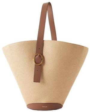 Neous Leather-Trimmed Raffia Shoulder Bag - White