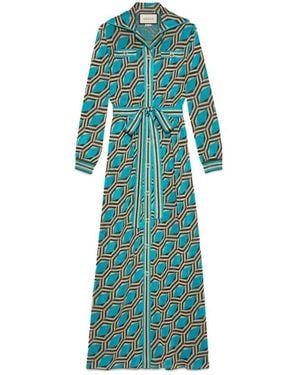 Gucci Geometric-Pattern Tie-Waist Dress - Green