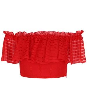 McQueen Cropped Off-The-Shoulder Top - Red