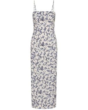 Posse Rue Baroque-Print Strappy Midi Dress - White