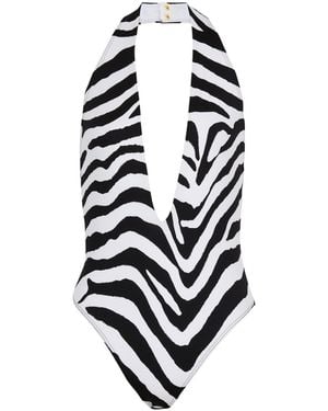 Balmain Zebra One-Piece Swimsuit - White