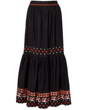 FARM Rio Embroidered Midi Skirt - Black