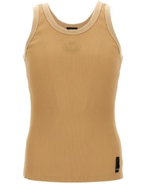 FENDI メッシュタンクトップ ロゴ　刺繍　ベスト Fendi Logo Embroidered Ribbed Tank Top in Brown for Men | Lyst