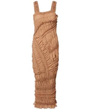 Magda Butrym Ruched Ruffled Cotton Maxi Dress - Brown