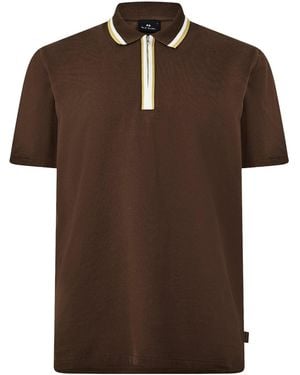 Paul Smith Zipped Short Sleeve Polo Shirt - Brown