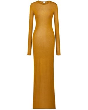 Saint Laurent Semi-Sheer Long-Sleeve Maxi Dress - Metallic