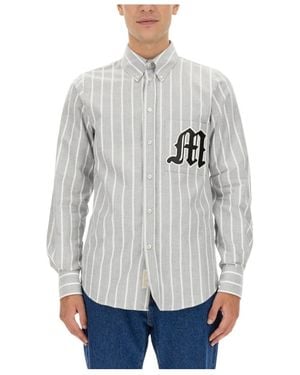 MSGM Logo Patch Striped Buttoned Shirt - Grey