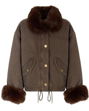 Pinko Cotton Pea Coat With Faux Fur Details - Brown