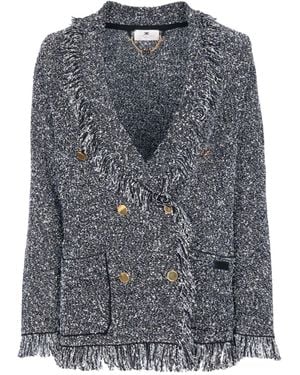 Elisabetta Franchi Fringed Double-Breasted Blazer - Gray