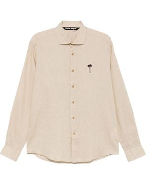 Palm Angels Logo-Embroidered Linen Shirt - Natural