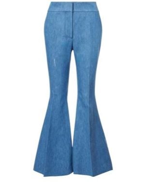 Gabriela Hearst Marsh Cotton And Linen Flared Trousers - Blue