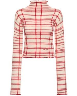 Marni Checked Wool Blend Turtleneck Jumper - Red
