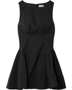 STAUD Gwen Paneled Cotton-Blend Poplin Mini Dress - Black