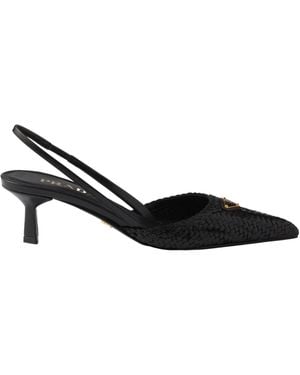 Prada Woven Strap Slingback Pumps - Black