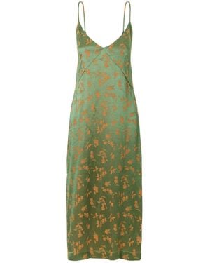 Dries Van Noten Floral-Jacquard Satin Midi Dress - Green