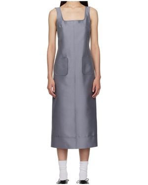 Thom Browne Square-Neck Patch-Pocket Dress - Blue
