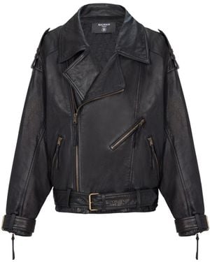 Balmain Leather Biker Jacket - Black