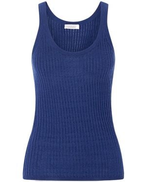 Gabriela Hearst Nevin Ribbed Pointelle-Knit Cashmere And Silk-Blend Tank - Blue