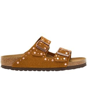 Birkenstock Arizona Studded Suede Sliders - Brown