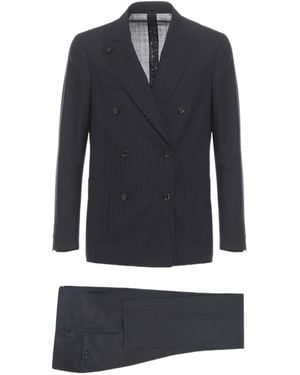 Lardini Pinstriped Double-Breasted Suit - Blue