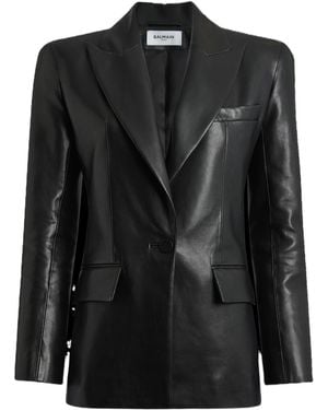 Balmain Structured-Shoulder Lambskin Jacket - Black
